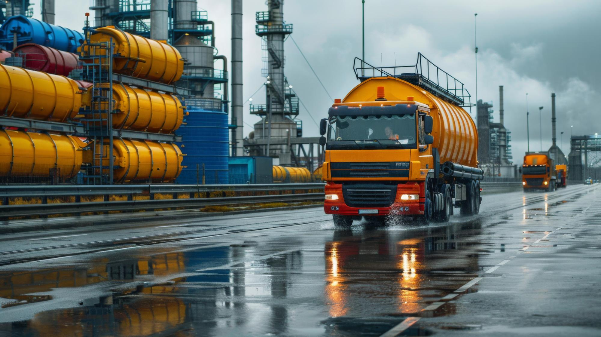 Transportation of chemical depict large secure trucks